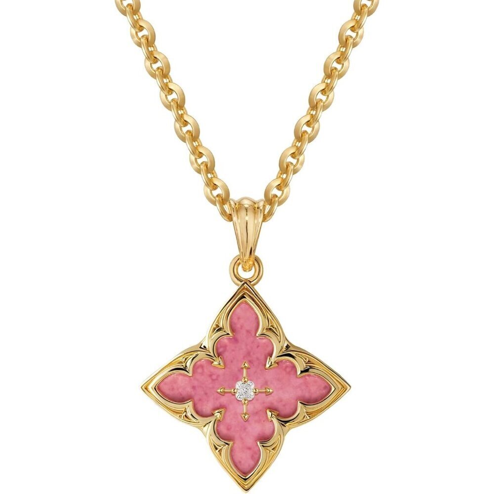 Gold Clover Necklace Women Dainty 14K Gold Pink Rhodnit Pendant Adjustable Chain